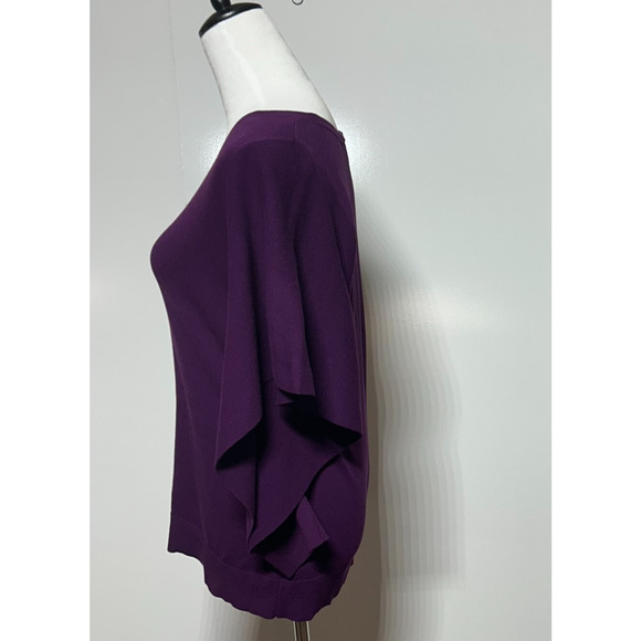 Cabi Peek Pullover Sweater Womens Medium Purple Flutter Split Sleeve Modal Blend - Picture 5 of 11